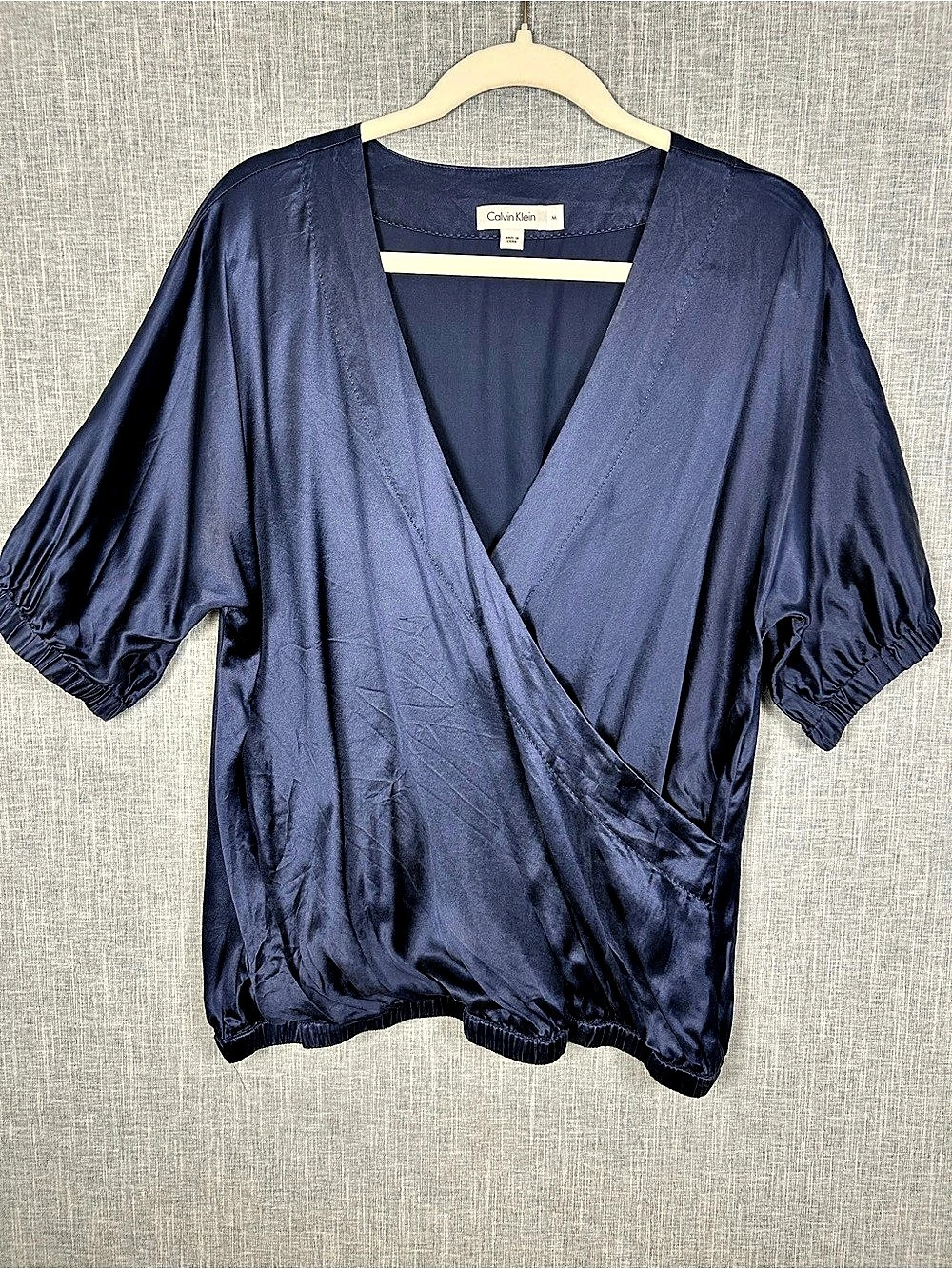 Calvin Klein Silk Wrap Blouse in Blue Size Medium Like New